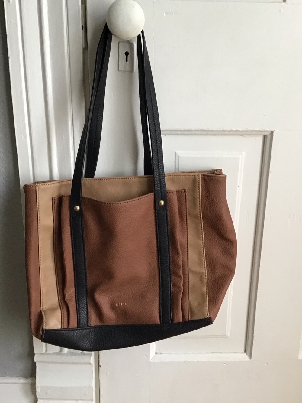 Relic Brown & Tan Tote with Black Straps
